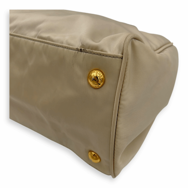 Logo Top Handle Bag Beige in Nylon, Gold hardware - Image 11