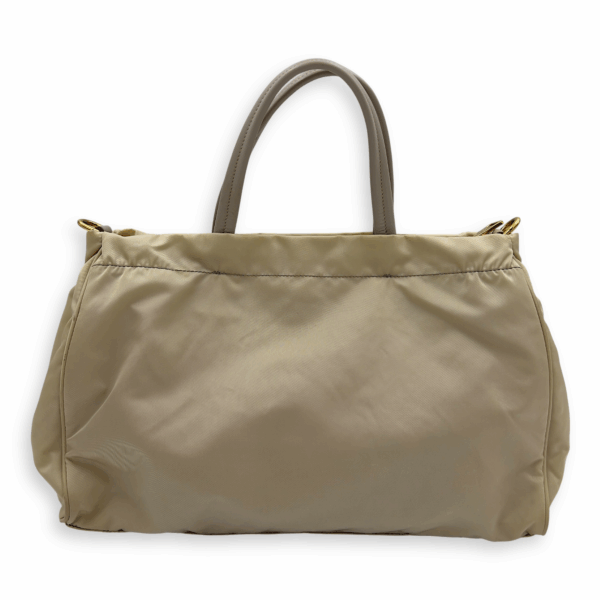 Logo Top Handle Bag Beige in Nylon, Gold hardware - Image 3