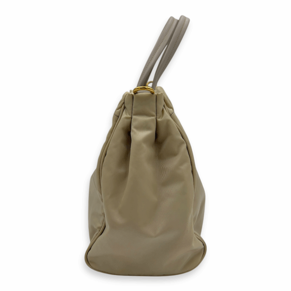 Logo Top Handle Bag Beige in Nylon, Gold hardware - Image 5