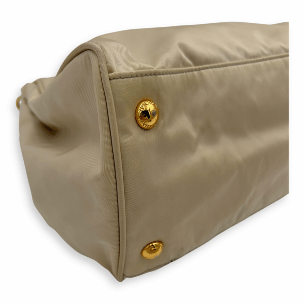Logo Top Handle Bag Beige in Nylon, Gold hardware - Image 8