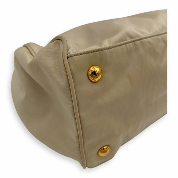 Logo Top Handle Bag Beige in Nylon, Gold hardware - Image 10