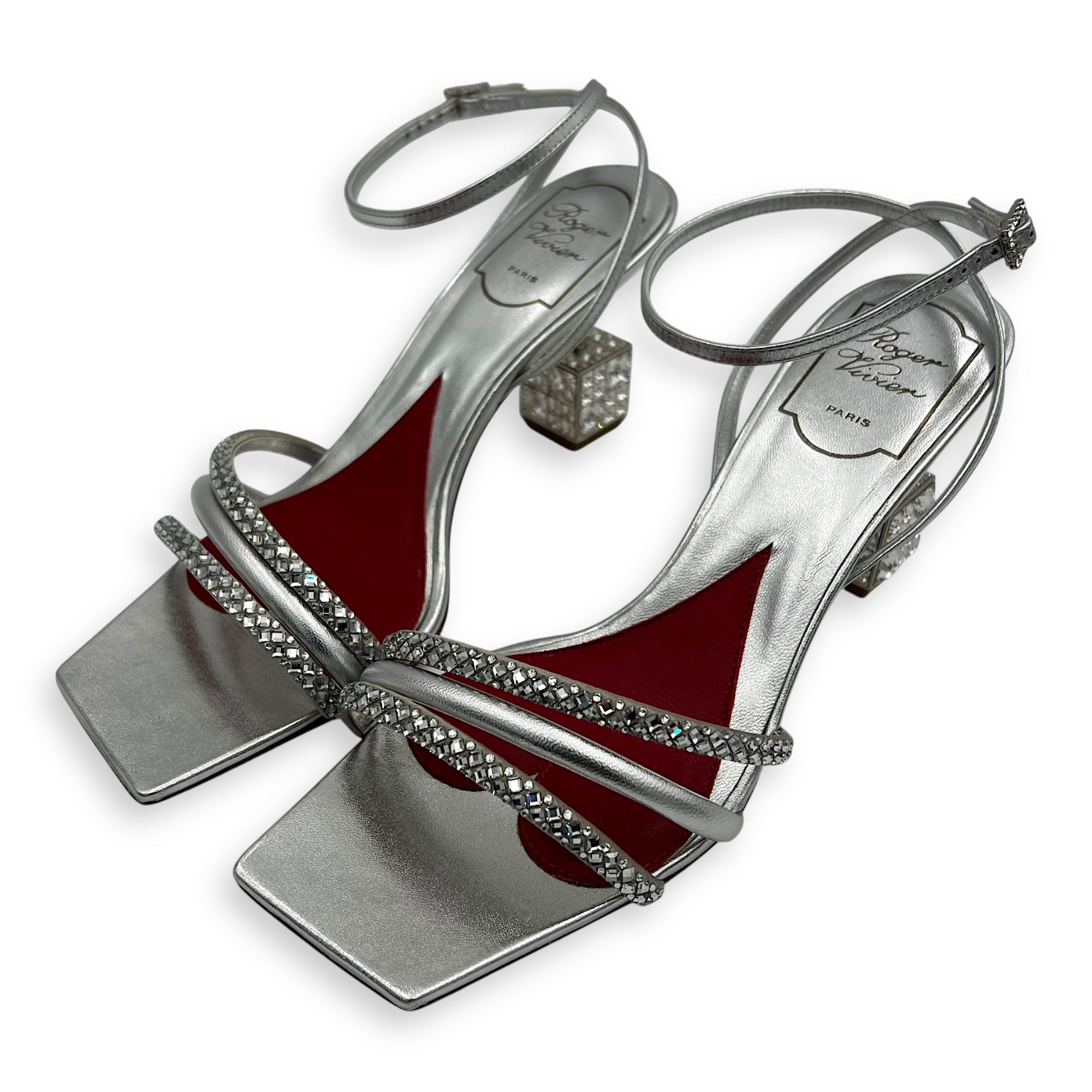 Cube Strass Heel Bling Sandal 75 Heels 38 Silver in Calfskin, Silver hardware - Image 3