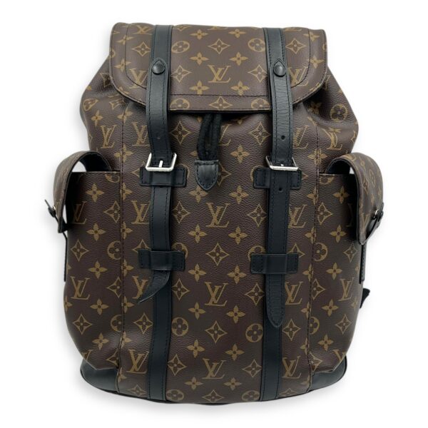 Christopher Backpack Brown in Monogram Coated Canvas, Silver hardware