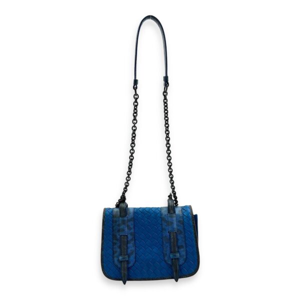 Intrecciato Blue Shoulder Bag in Lambskin and Lizard, Ruthenium hardware - Image 15