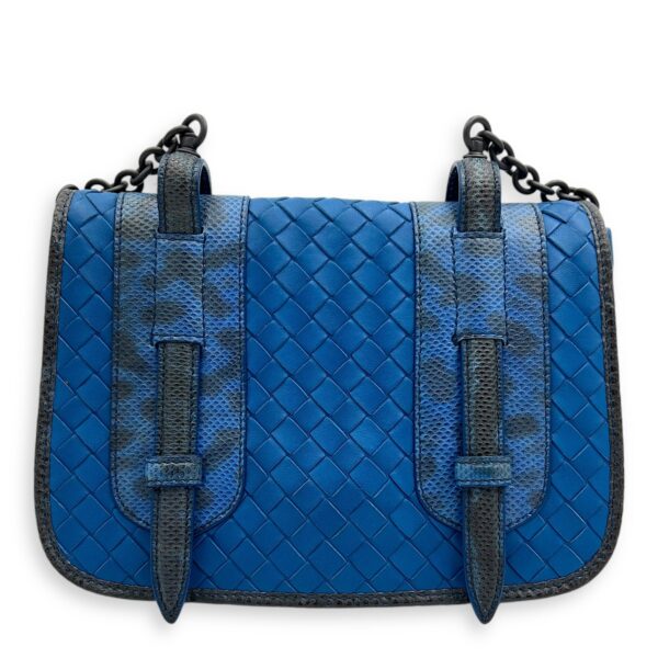 Intrecciato Blue Shoulder Bag in Lambskin and Lizard, Ruthenium hardware - Image 3