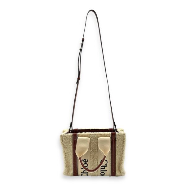 Woody Tote Bag Small Beige in Wool, Gold hardware - Image 12