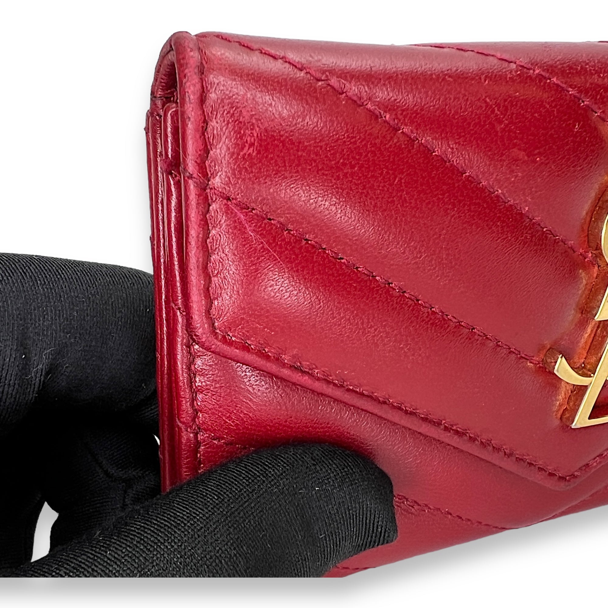 Cassandre Red Wallet in Lambskin, Gold hardware - Image 9